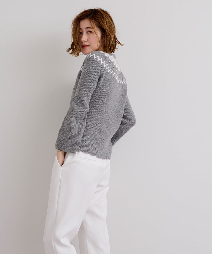 ユアーズ ur's フェアアイルフレアスリーブビジューニット (グレー) グレー