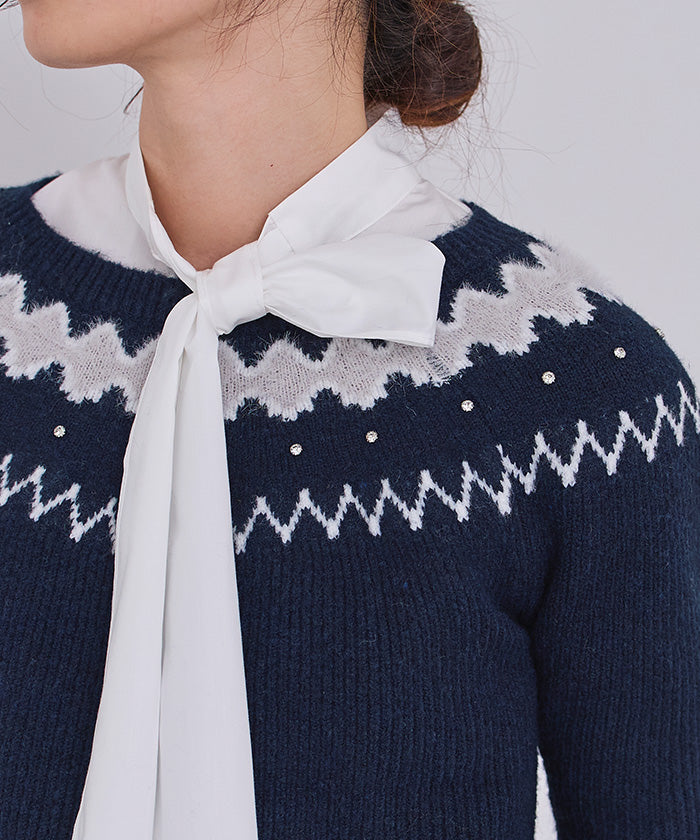 ユアーズ ur's フェアアイルフレアスリーブビジューニット (グレー) グレー