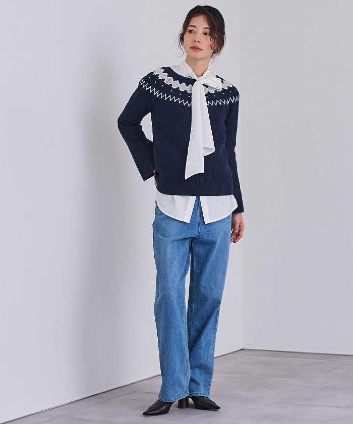 ユアーズ ur's フェアアイルフレアスリーブビジューニット (グレー) グレー