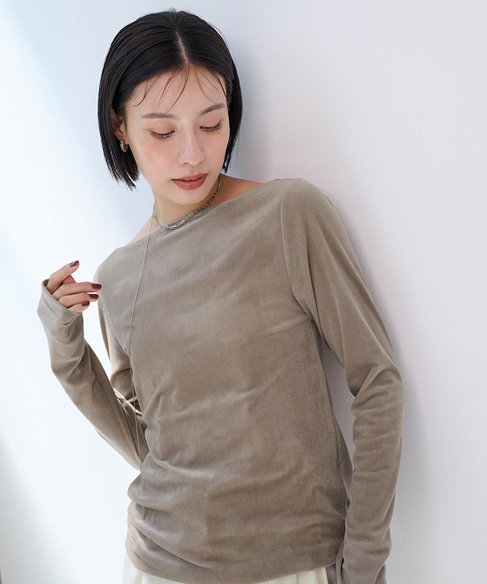 ユアーズ ur's 2wayボートネックベロアトップス (モカ) モカ