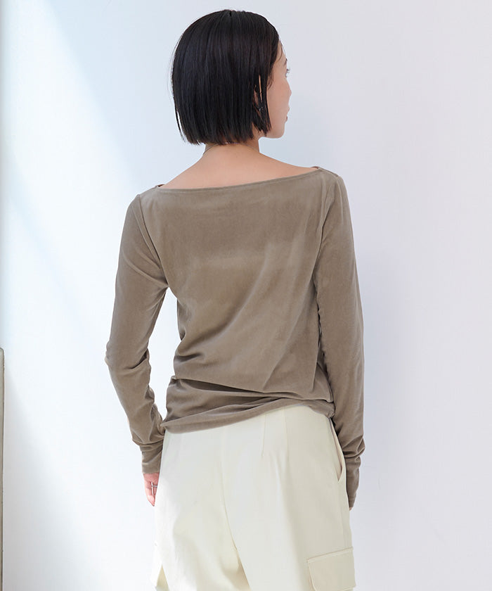 ユアーズ ur's 2wayボートネックベロアトップス (モカ) モカ