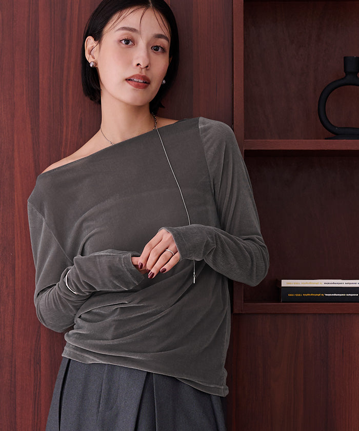 ユアーズ ur's 2wayボートネックベロアトップス (モカ) モカ