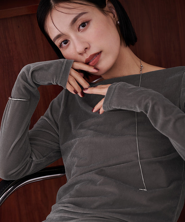 ユアーズ ur's 2wayボートネックベロアトップス (モカ) モカ