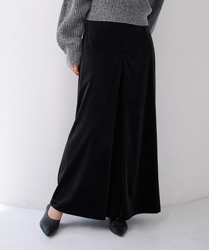 ユアーズ ur's フロントボックスタックベロアスカート (ブラック) ブラック