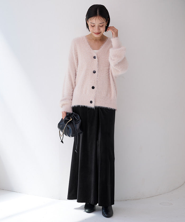 ユアーズ ur's フロントボックスタックベロアスカート (ブラック) ブラック