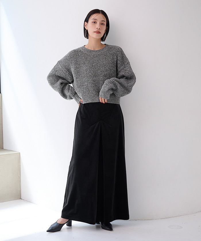 ユアーズ ur's フロントボックスタックベロアスカート (ブラック) ブラック