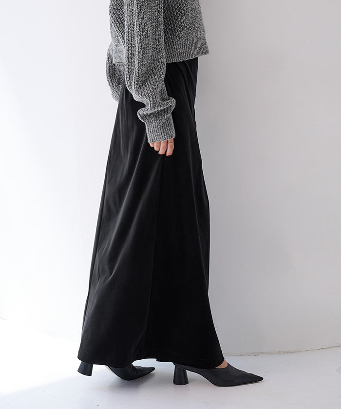 ユアーズ ur's フロントボックスタックベロアスカート (ブラック) ブラック