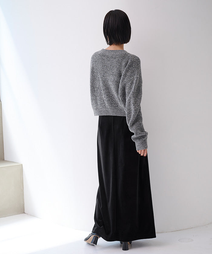 ユアーズ ur's フロントボックスタックベロアスカート (ブラック) ブラック