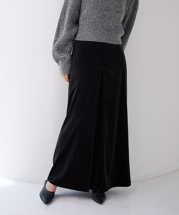 ユアーズ ur's フロントボックスタックベロアスカート (ブラック) ブラック