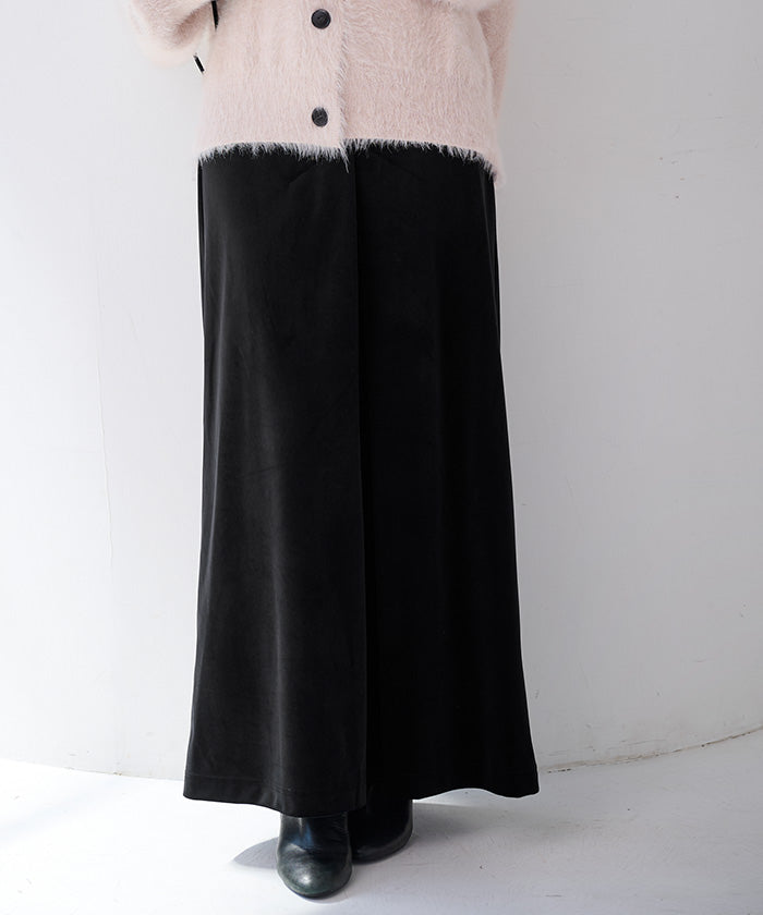 ユアーズ ur's フロントボックスタックベロアスカート (ブラック) ブラック