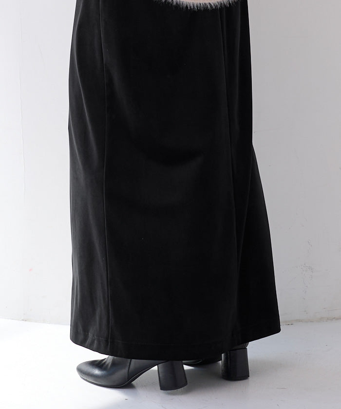 ユアーズ ur's フロントボックスタックベロアスカート (ブラック) ブラック