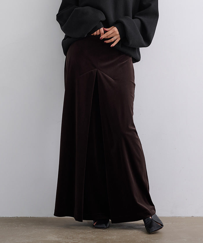 ユアーズ ur's フロントボックスタックベロアスカート (ブラック) ブラック