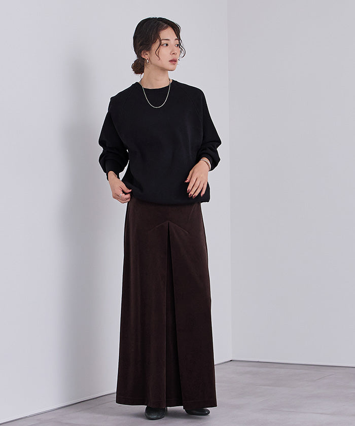 ユアーズ ur's フロントボックスタックベロアスカート (ブラック) ブラック