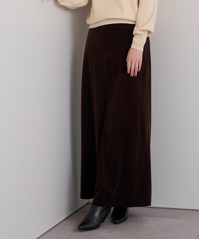 ユアーズ ur's フロントボックスタックベロアスカート (ブラック) ブラック