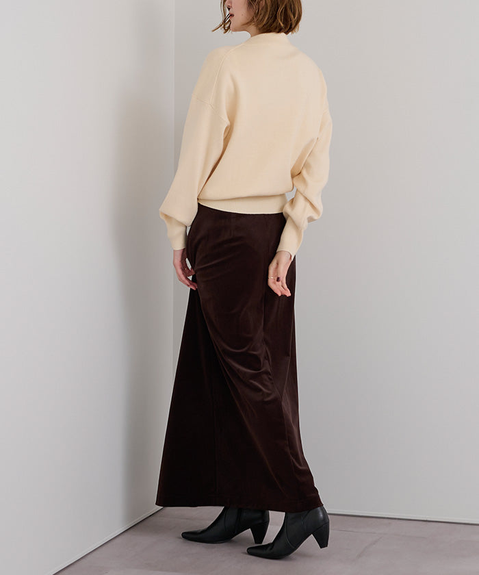 ユアーズ ur's フロントボックスタックベロアスカート (ブラック) ブラック