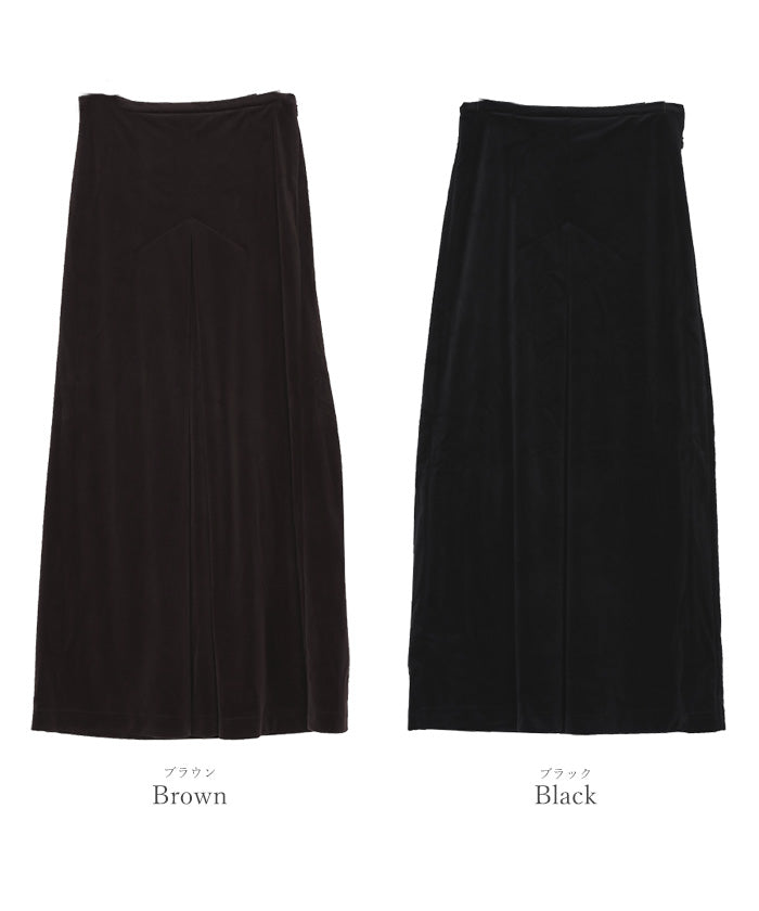 ユアーズ ur's フロントボックスタックベロアスカート (ブラック) ブラック