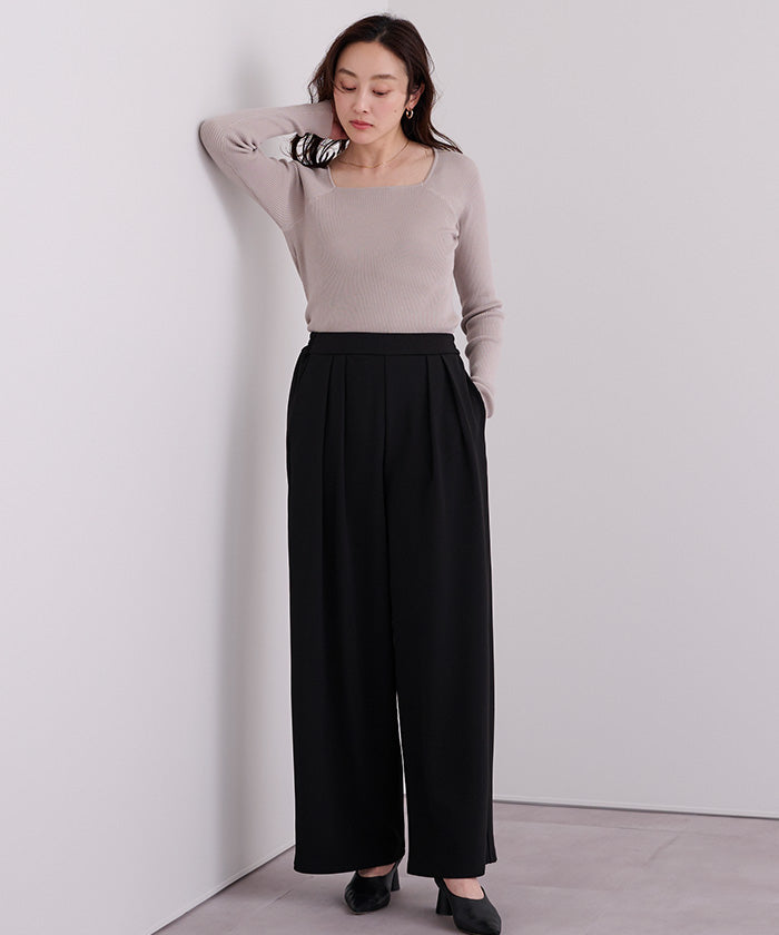 ユアーズ ur's 楽きちんとみえ/着痩せワイドパンツ (モカ) モカ