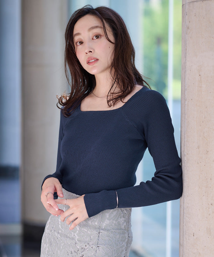 ユアーズ ur's スクエアネックラグランスリーブリブニット (ブラウン) ブラウン