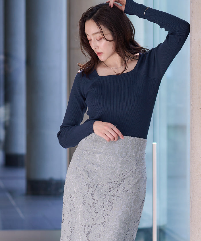 ユアーズ ur's スクエアネックラグランスリーブリブニット (ブラウン) ブラウン