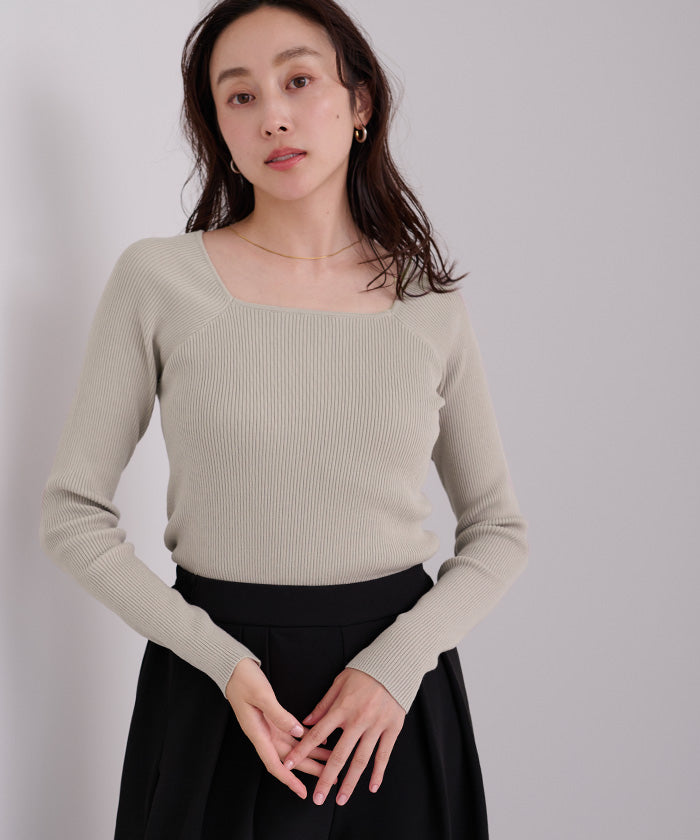 ユアーズ ur's スクエアネックラグランスリーブリブニット (ブラウン) ブラウン