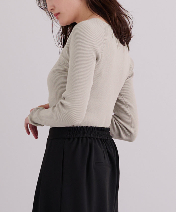 ユアーズ ur's スクエアネックラグランスリーブリブニット (ブラウン) ブラウン