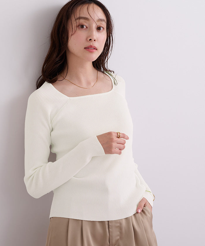 ユアーズ ur's スクエアネックラグランスリーブリブニット (ブラウン) ブラウン