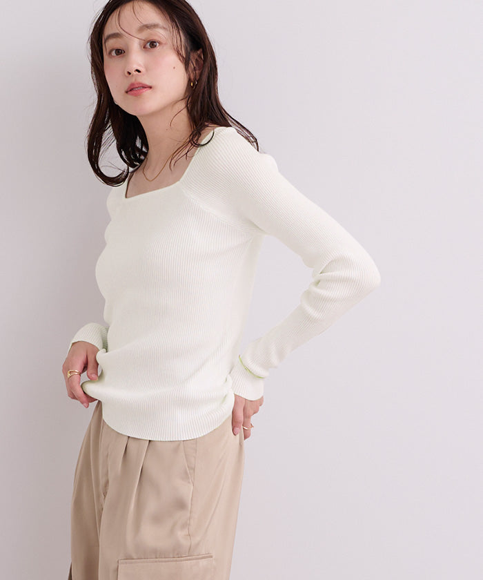 ユアーズ ur's スクエアネックラグランスリーブリブニット (ブラウン) ブラウン