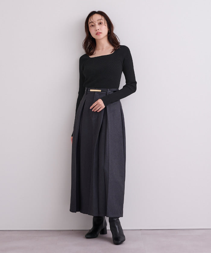 ユアーズ ur's スクエアネックラグランスリーブリブニット (ブラウン) ブラウン