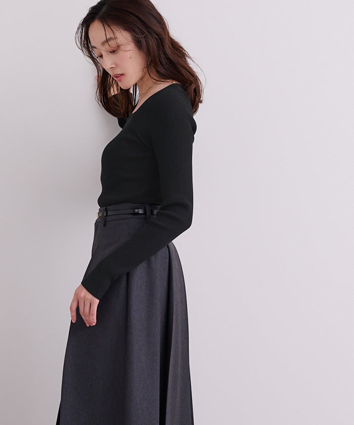 ユアーズ ur's スクエアネックラグランスリーブリブニット (ブラウン) ブラウン