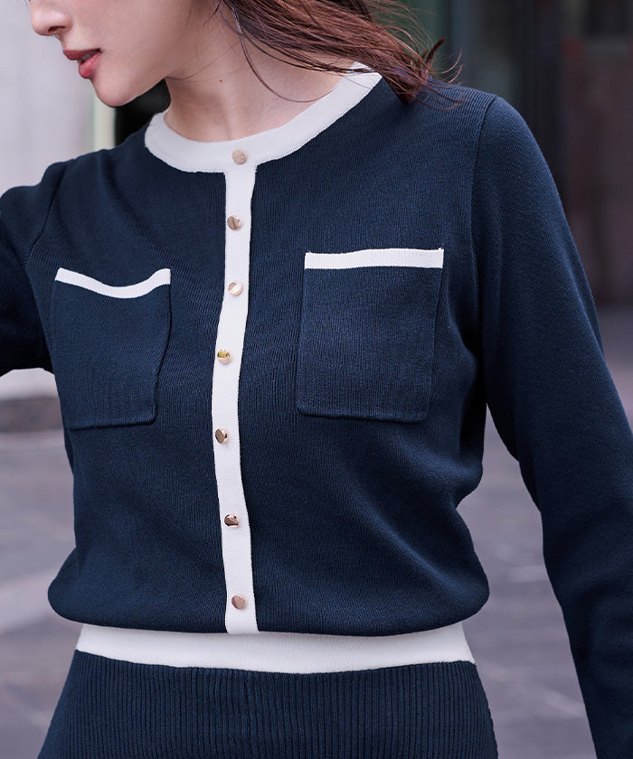 ユアーズ ur's バイカラーポケットデザインニットワンピース (ネイビー) ネイビー