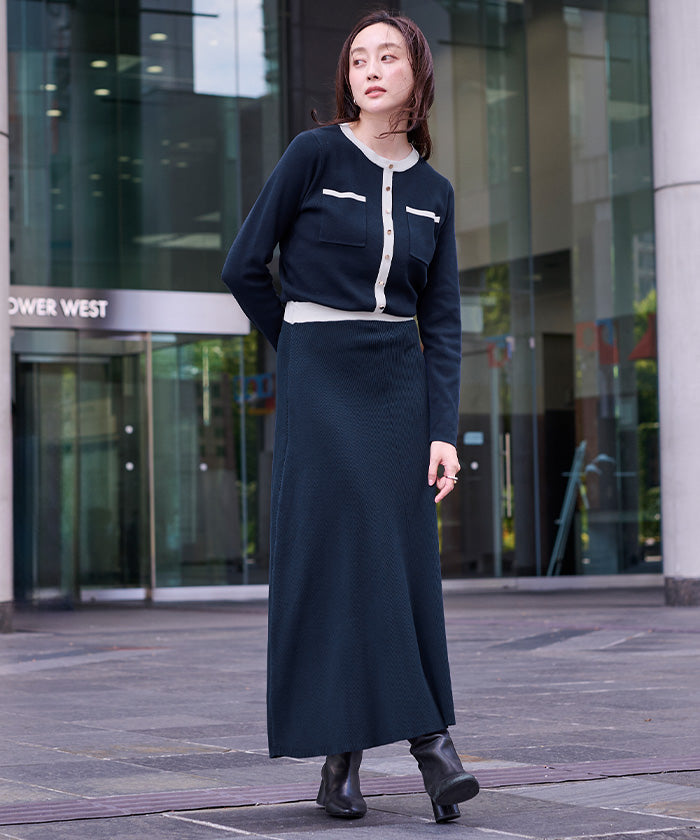 ユアーズ ur's バイカラーポケットデザインニットワンピース (ネイビー) ネイビー