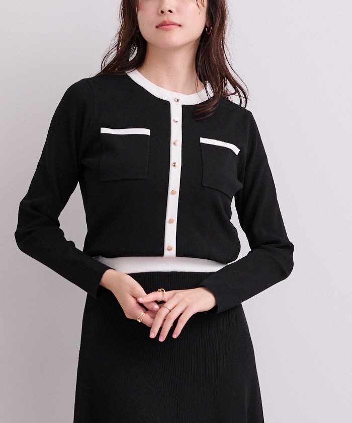 ユアーズ ur's バイカラーポケットデザインニットワンピース (ネイビー) ネイビー