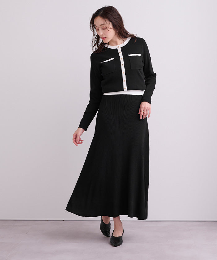 ユアーズ ur's バイカラーポケットデザインニットワンピース (ネイビー) ネイビー