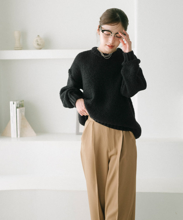 ユアーズ ur's オーバーサイズローゲージニット (ブラック) ブラック