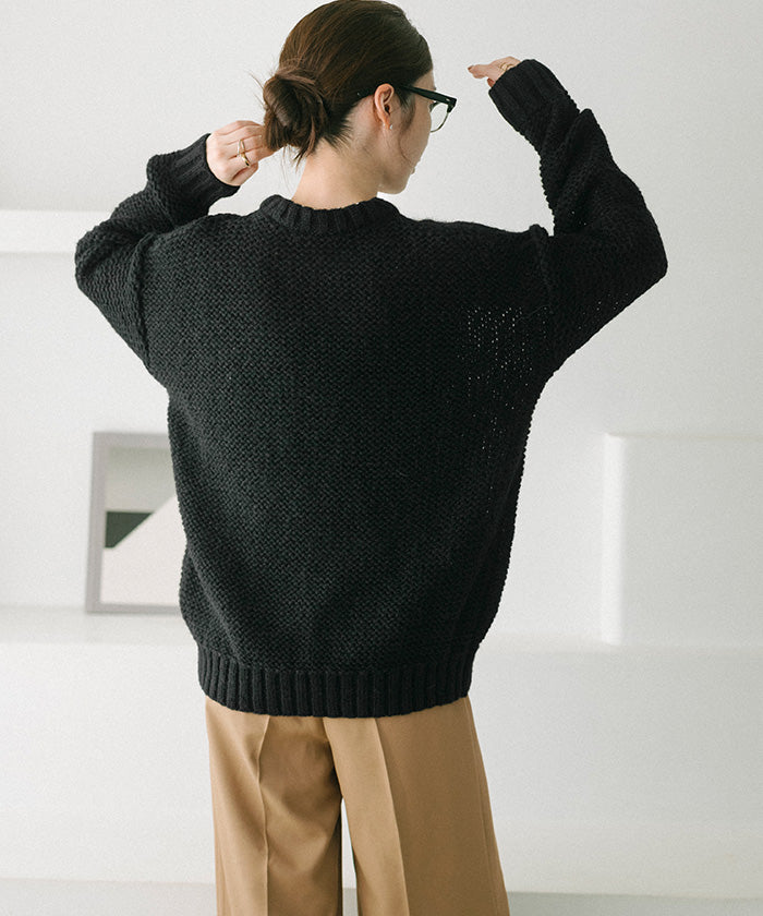 ユアーズ ur's オーバーサイズローゲージニット (ブラック) ブラック