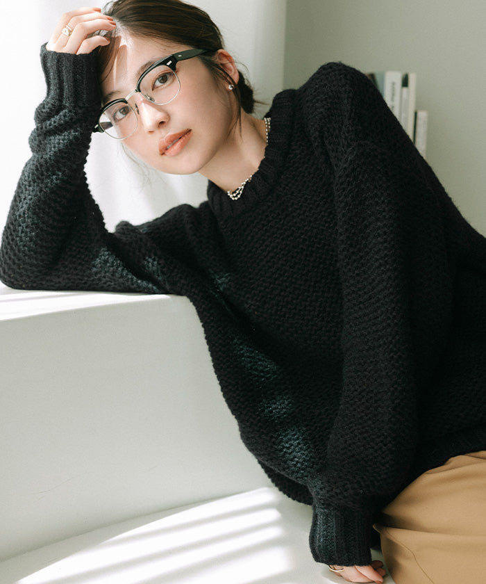 ユアーズ ur's オーバーサイズローゲージニット (ブラック) ブラック