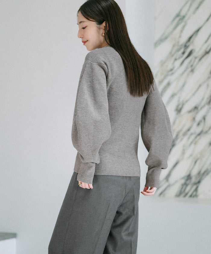 ユアーズ ur's ボリュームスリーブウエストフィットニット (ブラック) ブラック