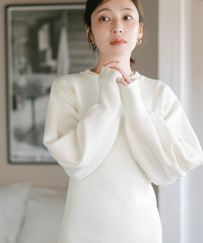 ユアーズ ur's ボリュームスリーブウエストフィットニット (ブラック) ブラック