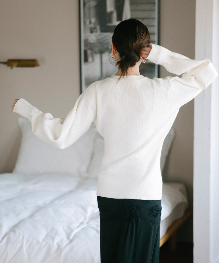 ユアーズ ur's ボリュームスリーブウエストフィットニット (ブラック) ブラック