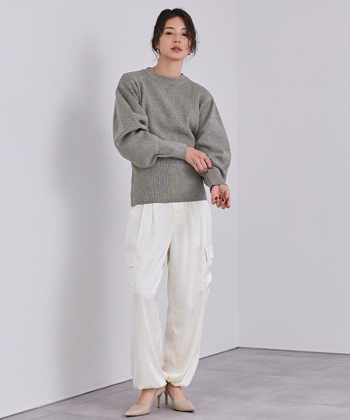 ユアーズ ur's ボリュームスリーブウエストフィットニット (ブラック) ブラック