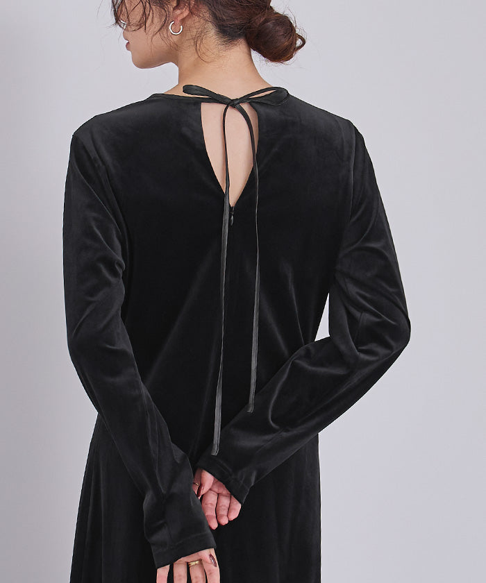 ユアーズ ur's バックリボンフィットアンドフレアベロアワンピース (ブラック) ブラック