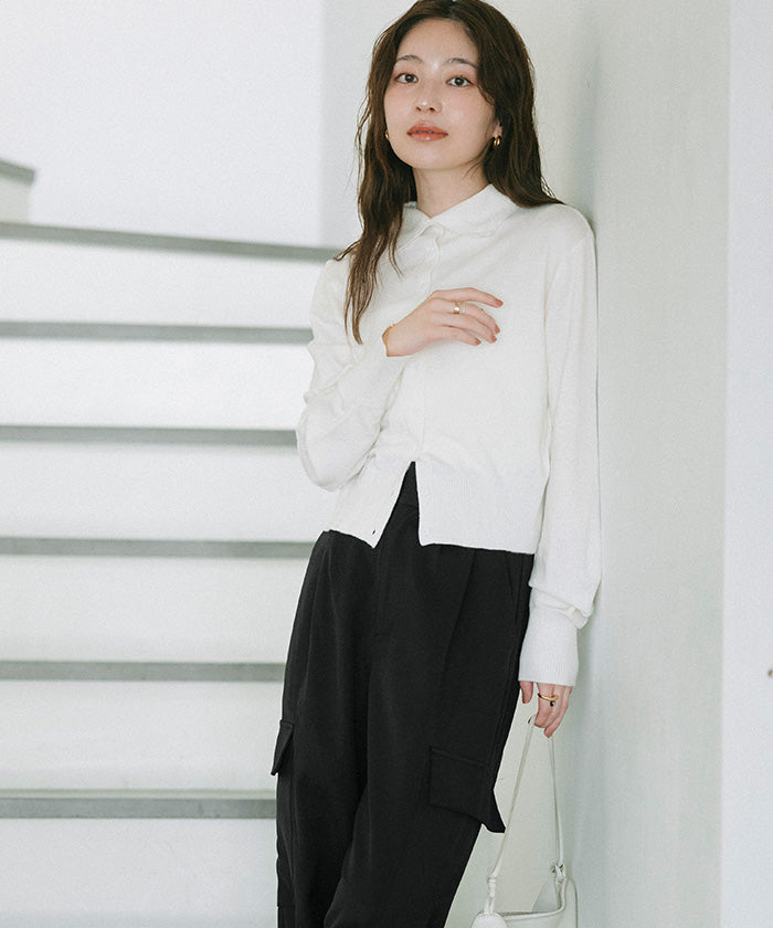 ユアーズ ur's 2way襟クロップドニットカーディガン (ブラック) ブラック