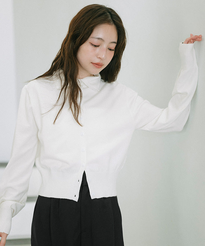 ユアーズ ur's 2way襟クロップドニットカーディガン (ブラック) ブラック