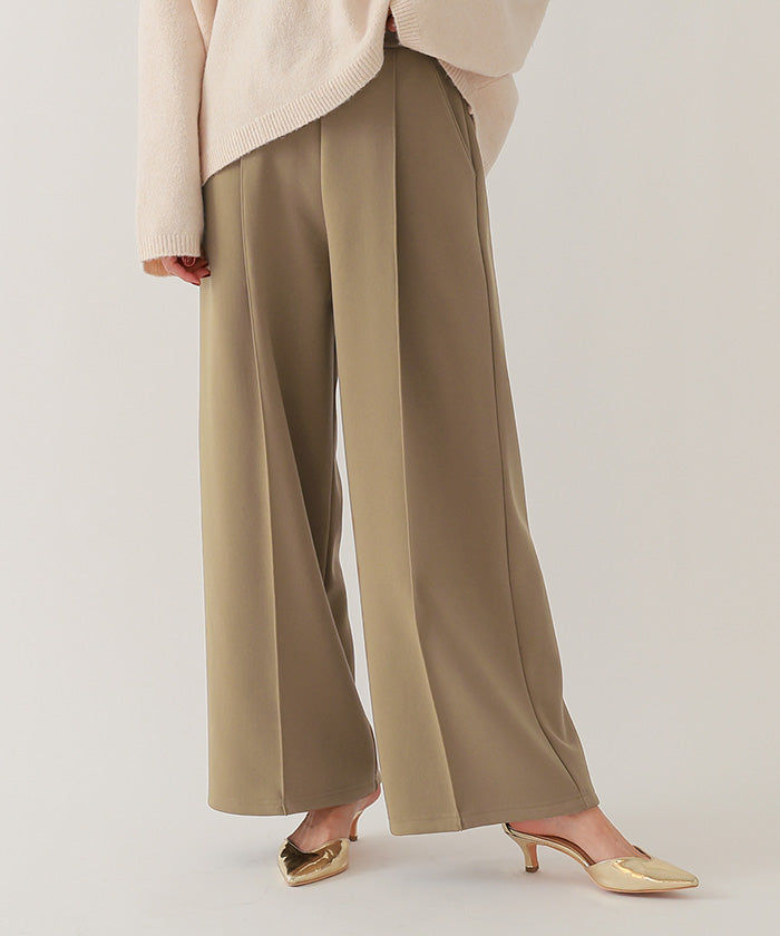 ユアーズ ur's 裏起毛センタープレスワイドパンツ (ブラック) ブラック