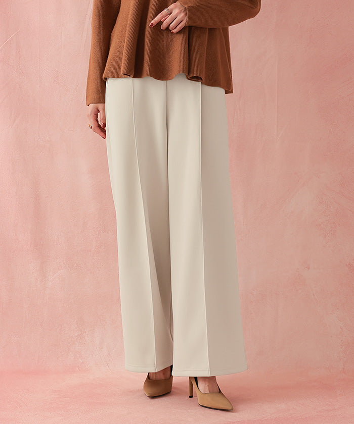 ユアーズ ur's 裏起毛センタープレスワイドパンツ (ブラック) ブラック