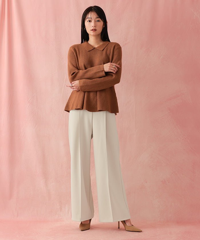 ユアーズ ur's 裏起毛センタープレスワイドパンツ (ブラック) ブラック