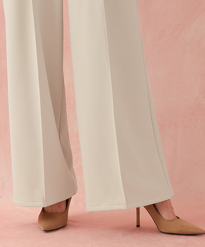 ユアーズ ur's 裏起毛センタープレスワイドパンツ (ブラック) ブラック