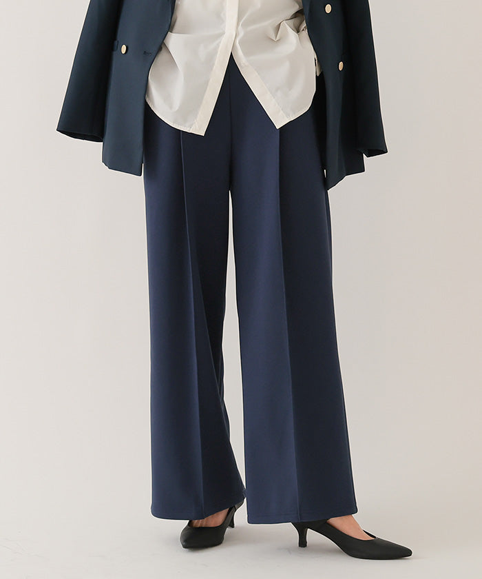 ユアーズ ur's 裏起毛センタープレスワイドパンツ (ブラック) ブラック