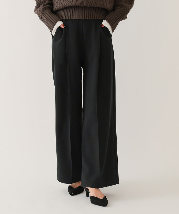 ユアーズ ur's 裏起毛センタープレスワイドパンツ (ブラック) ブラック