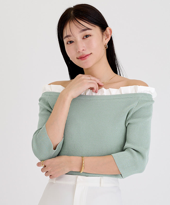 ユアーズ ur's 2wayフリルネックニット (ブラック) ブラック